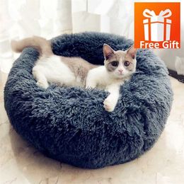 Lowest Price Plush Round Cat Bed House Vast Mat Soft Warm Calming Sleeping for Dog Cosy Luxury Marshmallow Drop 211111