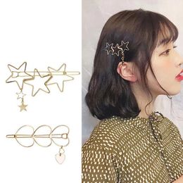 Hair Clip Heart Star Pendant Dangle Hairpins Women Girls Headdress Wedding Hollow Golden Pins Headwear Fashion Accessories