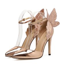 -Sophia Webster Evangeline Angel-Wing Highs Heel Sandale Schmetterling Strass Nieten Ledersandalen mit feinen 11cm Absatzschuhen