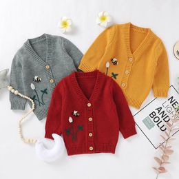 Autumn Winter Baby Boys Girls Embroider Knit Jacket Infant Kids Boy Girl Long Sleeve Cardigan Coat Clothing 210429