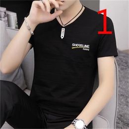 Authentic summer men's short-sleeved t-shirt v-neck trend cotton Slim Korean version of the tide brand half-sleeved s 210420