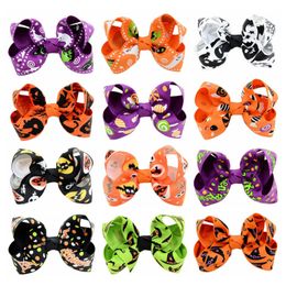 Baby Halloween Grosgrain Ribbon Bows with Clip Girls Kids Ghost Pumpkin Girl Pinwheel Hair Clips Hairpin Accessories