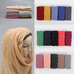 women bubble pearl cotton solid muslim head scarf shawls and wraps pashmina bandana female foulard crinkle hijab stores