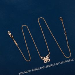 Neue 2022 Top Marke Reine 925 Sterling Silber Schmuck Frauen Rose Gold Schmetterling Diamant Anhänger Halskette LovelyFine Luxus Qualität