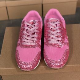 2021 Designer Women Sneakers Flat Shoes Lace up Sneaker Leather Low-top Trainers with Sequins Outdoor Casual Shoes Top Quality 35-43 W12