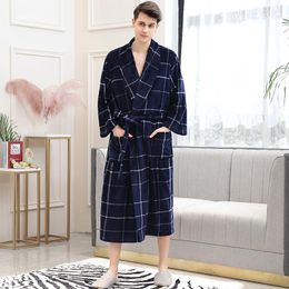 Women s Sleepwear Long Flannel Bathrobe Women Winter Plaid Warm Bath Robe Cosy Kimono Robes Dressing Gown Men Night for