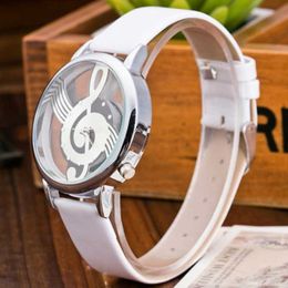 Harajuku Quartz Hollow Musical Note Style Ladies Leather Casual Watch X0625