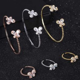 3Sets/Package Stacked Bangle/Ring Set Luxury Korean Saudi Arabia Jewelry For Women Wedding brincos para as mulheres H1022