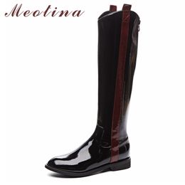 Winter Western Boots Women Natural Genuine Leather Flat Knee High Mixed Colors Zipper Shoes Ladies Fall Size 34-39 210517
