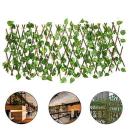 Retractable Artificial Garden Fence Expandable Faux Ivy Privacy Wood Vines Climbing Frame Gardening Plant Home Decorations Decorative Flower1