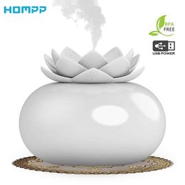 200ml Flower Essential Oil Diffuser Decorative Aromatherapy Diffusor,Cute Lotus Ceramic Humidifier Crafts ,USB Timer 12 Hours 210724