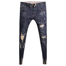 Men's Jeans Fashion 2022 Denim Korean Slim-fitting Feet With Holes Casual Trouser Tights Pencil Trousers