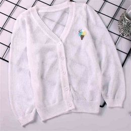 Children's knitted white skin clothes sunscreen cardigan ice silk thin breathable jacket for boys and girls P4640 210622
