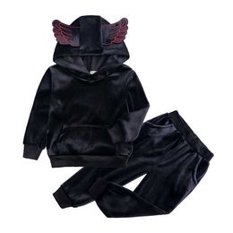 2021 Sonbahar Moda Bebek Kız Giysileri Setleri Kadife Uzun Kollu Katı Fermuar Ceket + Pantolon 2 adet Bebes Eşofman Erkek Bebek Giyim Seti