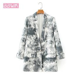 Women's Long Sleeve Suit Lapel Slim Jacket Fashionable Tie-dye Printed Temperament White-collar Suit Female Coat 210507