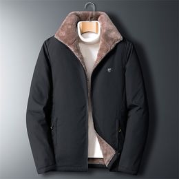 Men's Fleece Jacket Thick Warm Winter Fur Collar Coat Husband Autumn Men Overcoat Clothes Black Vintage Male 211214