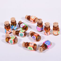 100pcs/lot 0.5ml Butterfly Fimo Design Essential Oil Bottles Mini Amber Gift Clay Glass With Wooden Lid Pendant