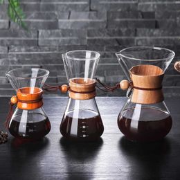 V60 Pot With Stainless Steel Philtre High-Temperature Resistant Glass Anti-Scald Wooden Handle Maker Coffee Brewer