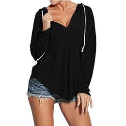 Women's Hoodies & Sweatshirts Fall Season Style Clothing V-neck Hooded Long Sleeve Sweatshirt
