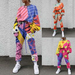 Women Casual Outfit Fashion Harajuku Pullover Crop Top Hoodie Sweatshirts And Long Sports Pant Suit Female Sweatshirt 210930