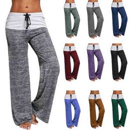 2021 Loose Leggings Women Wide Leg Pants Lace Up Fitness Plus Size Trousers High Waist Female Patchwork Boot Cut Pants H1221