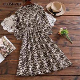 Mori Girl Vintage Corduroy Dress Casual Women Long Sleeve Floral Printed Midi es Autumn Spring Party Vestido Mujer 210520