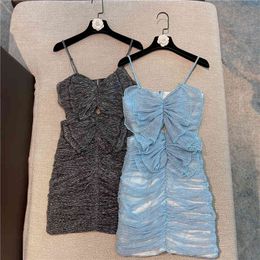 EXCELLENT QUALITY est Summer Fashion WOmen's Spaghetti Strap Bow Drape Gauze Dress 210521