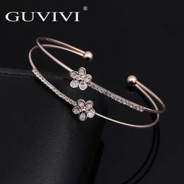 Brand Fashion Double Layers Rhinestone Cz Wrap Cuff Bangles Bracelets for Women Girls Flower Wedding Pulseiras Jewelry Gift Q0719