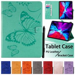 Shockproof Tablet Case for iPad 10.2 Mini 6 5 4 Air 3 2 1 Pro 11 10.5 9.7 inch 3D Butterfly Embossing PU Leather Flip Kickstand Cover with Cards Slots