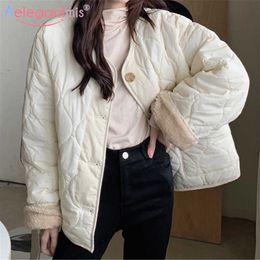 Aelegantmis kuzu yün patchwork rahat boy kadın parka ceket Kore moda kadın gevşek ceket Faux kürk baharatlı 210607