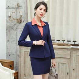 Professional women's pants suit autumn and winter ladies slim long-sleeved jacket Slim Blazer Fashion office skirt 210527