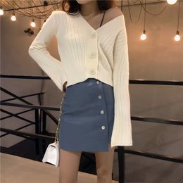 H.SA Spring Autumn Knit Cardigans Flare Long Sleeve Short Style Slim Sweater and Knitwear Casual Jacket Overcoat Women 210417