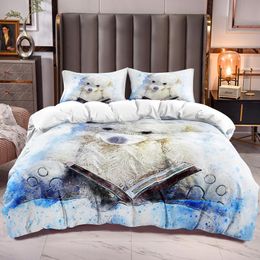 duvet cover with ties Canada - Bedding Sets Bear Reading Cartoon Print Duvet Cover With Blue Dye Ties Boys Girls Kids Quilt