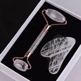 Rock Quartz Face Roller Gua Sha Scraper Massager Set Natural Stone Scraping Board Masssage Facial Care Tool Neck Anti Wrinkle Cellulite Beauty Massage