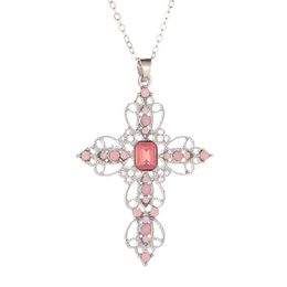 Pendant Necklaces HNSP Bohemian Rhinestone Cross Necklace For Women Female Gift Red Blue White Color