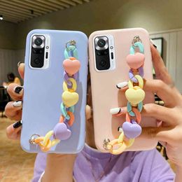 Love Heart Wrist Bracelet Phone Cases For Xiaomi Redmi Note 10 10S 9S 9 8 Pro Mi POCO X3 Pro NFC F3 M3 Soft Back Cover