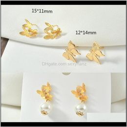 Other Findings & Components Jewellery Drop Delivery 2021 Copper Plated 18 K Real Gold Mori Three Butterfly Sier Needle Ear Stud Handmade Diy Ea