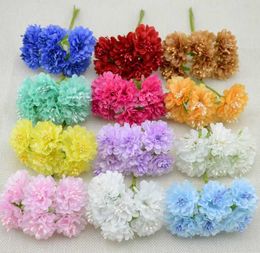 6 Artificial Flowers Silk Stamen Bud Bouquet for Home Garden Wedding Car Corsage Decoration Crafts Plants Christmas Garland Y0630