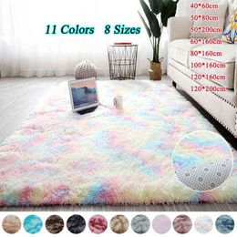 Rainbow Colour Fluffy Carpets Anti-skid Shaggy Tie-dye Plush Area Rugs Living Room Bedroom Carpet Bedside Floor Mat Home Decor