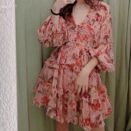 Fashion Wild Simple Temperament Rose Floral Lantern Sleeve Ruffles Irregular Drawstring Holiday Beach Dress16F1212 210510