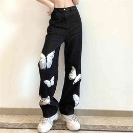 Black Y2K Denim Pants Women Fashion Jeans For Girls Vintage High Waisted Trouser Female Capris Streetwear 210510