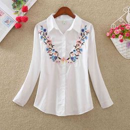 Fashion Long Sleeves Print OL Shirt Casual Loose Flowers Embroidered Women Blouse Ladies Tops Blusas 20H 38 210415