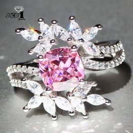 Cluster Rings YaYI Fine Jewelry Fashion Princess Claw Set Cut Pink Cubic Zirconia Silver Color Engagement Wedding Party Leaves Gift