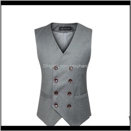 Brand Clothing Mens Double Breasted Dress Vest Men Formal Black Gray Vests Suit Gilet High Quality Colete Masculino Gh4Me Iobwf