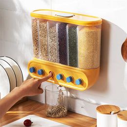 Transparent Cereal Dispenser Household Rice Bucket Containers Food Storage Tank Kitchen Cans Dry Cereals Box Rice Bean Dispenser 211110