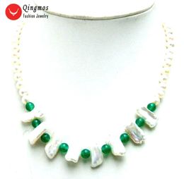 Qingmos Natural Pearl Necklace For Women With 6-7mm Round &12-15mm Biwa & 6mm Green Jades Jewellery 17'' Nec6128 Chokers