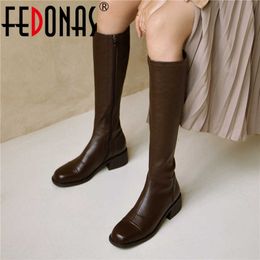 Pot High Quality Shoes Woman Heels Fall Genuine Leather Knee Boots Side Zipper Women's Autumn 210528
