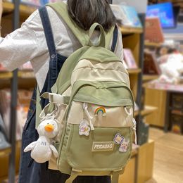 Girls Student School Book Bags Trendy Harajuku Kawaii Waterproof Cute Pin Badge Nylon Backpacks