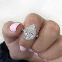 Classic Drop rings Luxury 925 Sterling silver Delicate Pear-Shaped White Pink Sapphire Gemstone Ring finger for Women Size 5-10