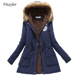 winter military coats women cotton wadded hooded jacket medium-long casual parka thickness plus size XXXL quilt snow outwear 210918